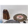 Image 3 : (3) Pot lids, Cowbell, Ceiling Light Holder, Carpenters Brace