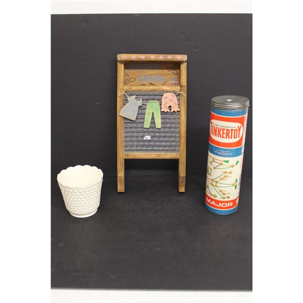Small Washboard, Tinkertoy Tin, Planter