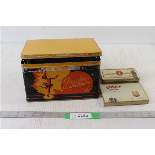 Daintee Confectionary Tin, (2) Cigarette tins