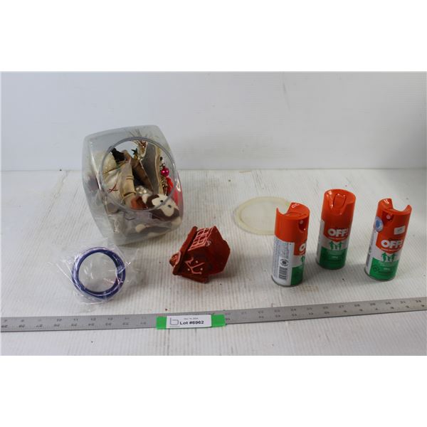 (3) Cans Of Off Spray, Assorted Christmas Ornaments Decorations
