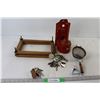 Image 1 : Old Wood Racket Press, Wall Kerosene Lamp, (2) Sets of keys