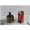 Image 5 : (2) made In Japan Filleting Knives, Coke Can Lighter, (2) Kerosene Lamps, Enamel Plate and Cup