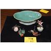Image 1 : ANTIQUE CHINESE POLYCHROME CANTONWARE BOWL & 4 STONE & GLASS FLOWERS & FRUITS (5 PCS)