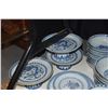 Image 2 : CHINESE BLUE & WHITE IMPERIAL DRAGON RICE GRAIN PATTERN DISHES (27 PCS)