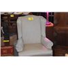 Image 2 : UPHOLSTERED WING BACK ARM CHAIR W/OTTOMAN