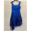 Image 1 : Woven Cocktail Fringe Dress, Blue, Size 8, New with Tag (retail $1100)