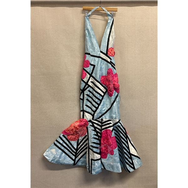 Woven Mermaid Backless Halter Gown w/ Flowers, Size 4/6, Has Tag (Retail $2700), Stains