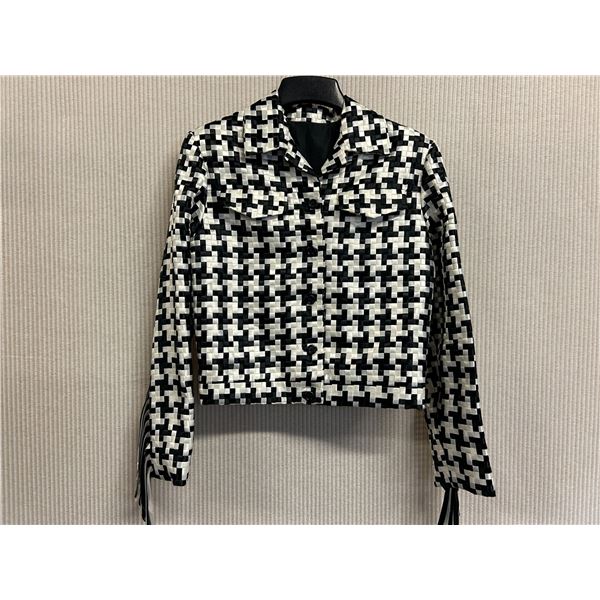 Woven Black-White Jacket w/ Fringe, Size M, New - No Tag