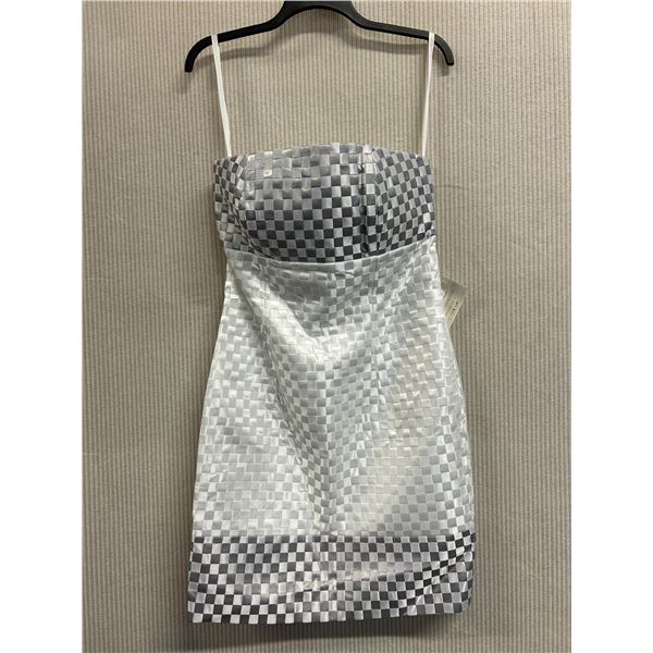 Woven Strapless Cocktail Dress, Silver, Size 12, New with Tag (retail $1500)
