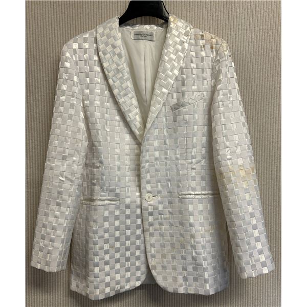 Woven Satin and Grosgrain Blazer, White, No Tag, Has Stains