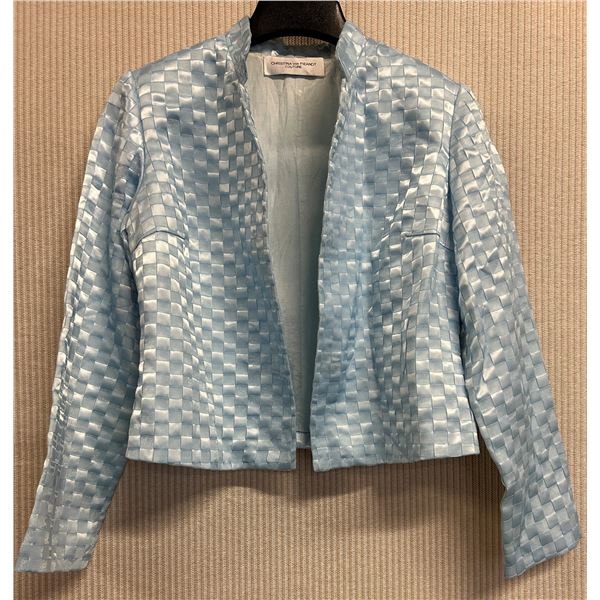 Woven Lt. Gray Satin and Chiffon Jacket, Hidden Magnetic Buttons, No Tag, Faint Stains