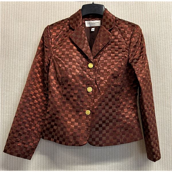 Woven Brown Satin and Chiffon Jacket, Size 10, New, No Tag (Retail $1250)