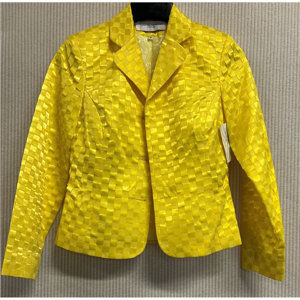 Woven Canary Satin and Chiffon Jacket, Size 4, Has Tag, Missing Buttons (Retail $1250)