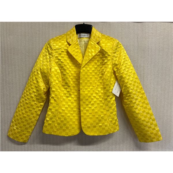 Woven Yellow Satin and Chiffon Jacket, Size 4, New with Tag, Missing Buttons (Retail $1250)