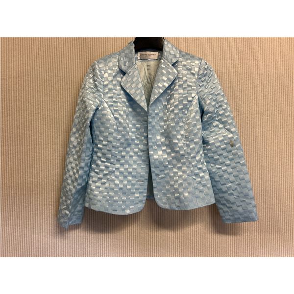 Woven Powder Blue Satin and Chiffon Jacket, No Tag, Missing Buttons (Small Stain)
