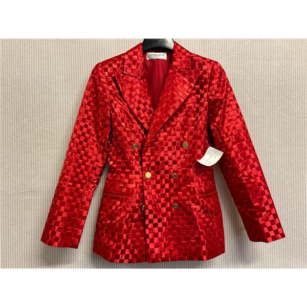 Woven Solid Double Button Blazer - Satin, Red, Size 8, New with Tag (retail $1650)