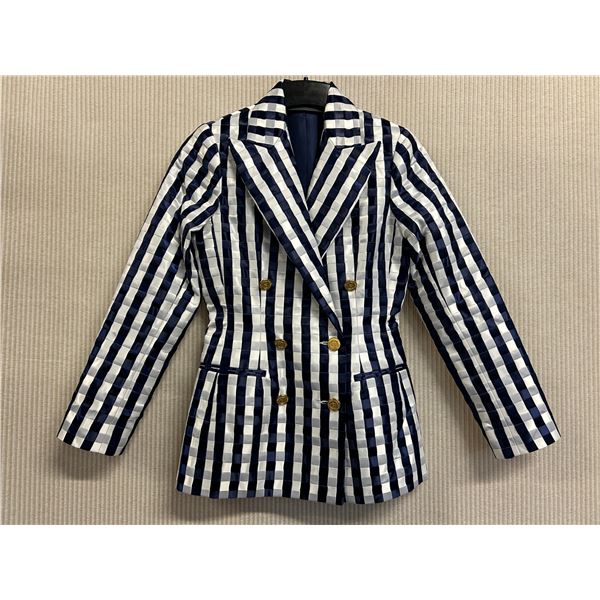 Woven Striped Double Button Blazer - Satin, Navy & White, Size 2, New with Tag (retail $1650)(faint