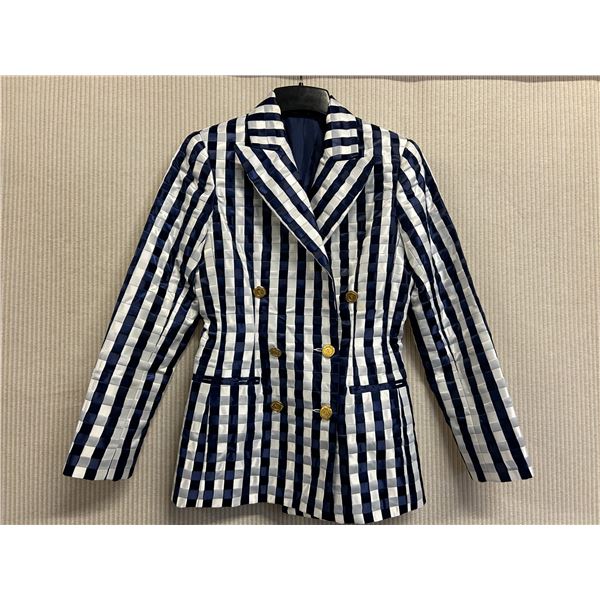 Woven Striped Double Button Blazer - Satin, Navy & White, Size 4, New with Tag (retail $1650)(faint