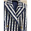 Image 2 : Woven Striped Double Button Blazer - Satin, Navy & White, Size 4, New with Tag (retail $1650)(faint