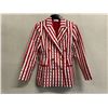 Image 1 : Woven Striped Double Button Blazer - Satin, Red & White, Size 6, With Tag, Faint Stains Retail $1650