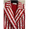 Image 2 : Woven Striped Double Button Blazer - Satin, Red & White, Size 6, With Tag, Faint Stains Retail $1650