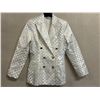 Image 1 : Woven Solid Double Button Blazer - Satin, White, Size 8, New with Tag (retail $1650)(faint stains)