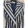 Image 2 : Woven Striped Double Button Blazer - Satin, Navy & White, Size 10, New with Tag (retail $1650)