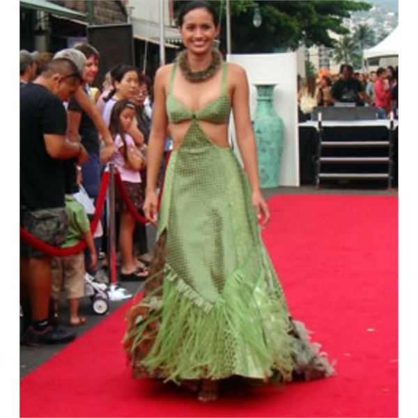 Woven Satin and Organza Gown, Green & Brown (was featured on fashion show runway)