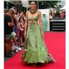 Image 1 : Woven Satin and Organza Gown, Green & Brown (was featured on fashion show runway)