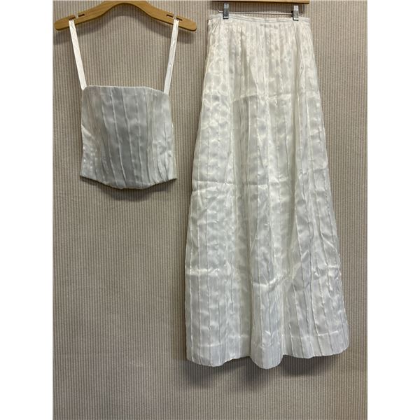 Long White Satin/Organza Skirt and Ribbed Bustier Top, New, No Tag, Size Unknown