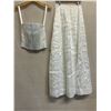 Image 1 : Long White Satin/Organza Skirt and Ribbed Bustier Top, New, No Tag, Size Unknown