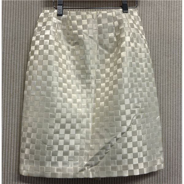 Woven Ivory/White Satin Skirt, No Tag, (Retail $500), Has Faint Stains