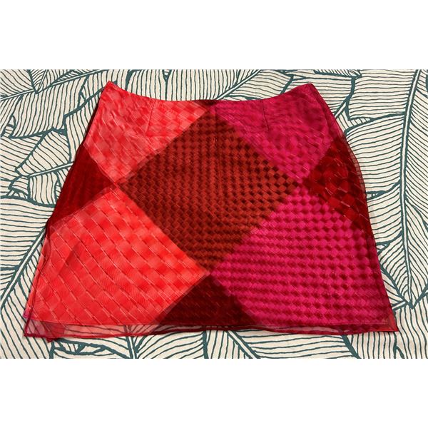 Charm Chiffon Overlay Mini Skirt, Pink/Red, Size 4, New with Tag (retail $120)