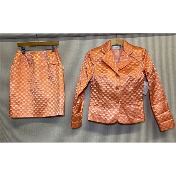 Woven Peach Satin and Chiffon Jacket & Skirt, Size 4, New with Tag (Original Retail $1750)