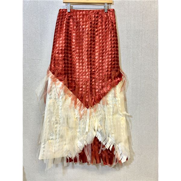 Long Woven Satin & Chiffon Russet Skirt w/ Chiffon Ribbon Ties, Size 8 (waist was taken in)