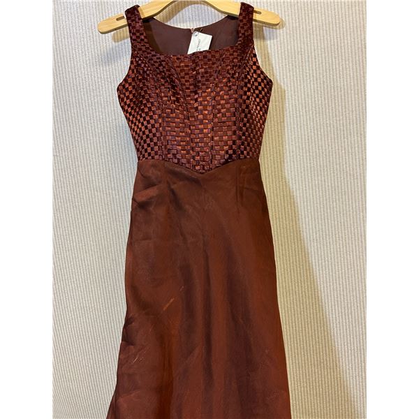 Long Woven Satin Chocolate Brown Sheath Gown, Size 2, New with Tag (Orig. Retail $1900)