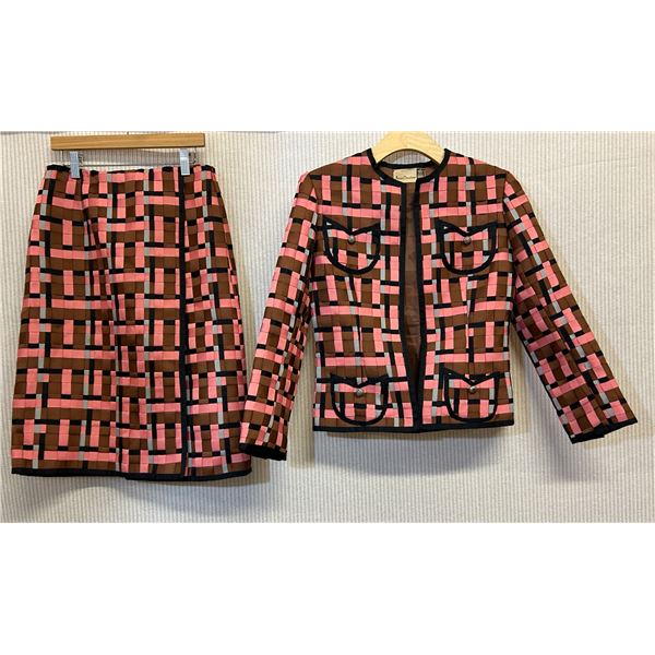 Vintage Christina Multi-Colored Woven Grosgrain Jacket & Skirt, No Tags, Probably Size 2