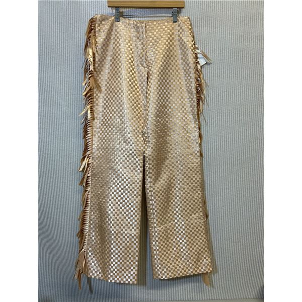 Woven Sand/Beige Satin Pants w/ Fringe, Size 4, New with Tag (Orig. Retail $950)