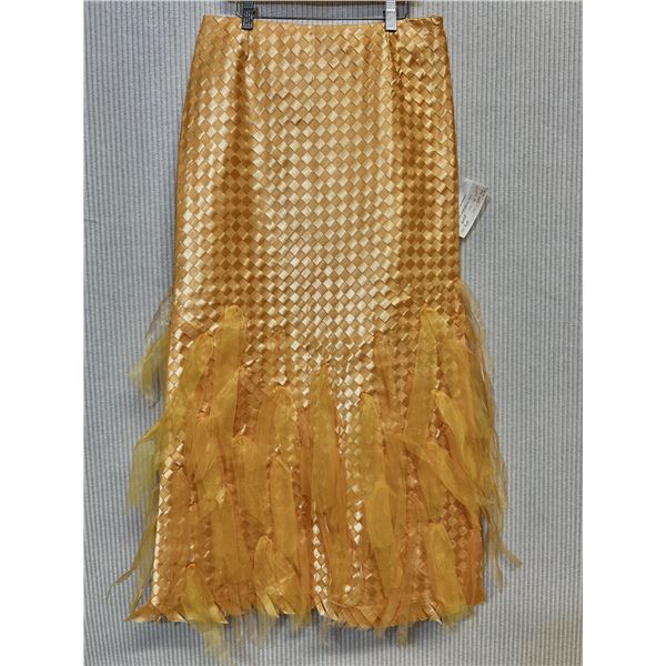 Long Woven Gold Skirt w/ Chiffon Ribbon Ties, Size 6, New with Tag (Orig. Retail $750)