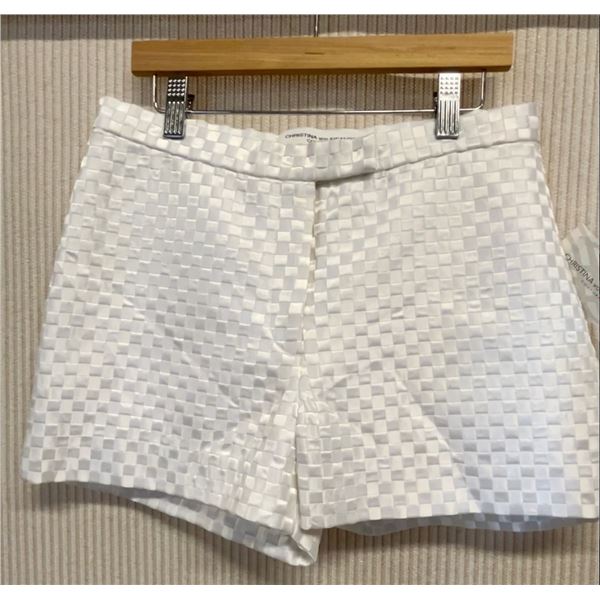 Woven White Satin Zippered Shorts, Lined, Size 6, New w/ Tag (Original Retail $250)
