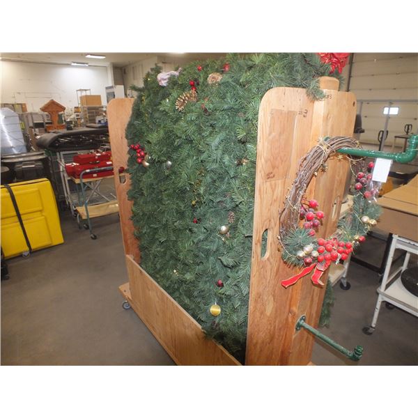 Large Wooden Storage Cart On Wheels w/ Christmas Garland