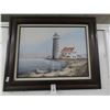 Image 1 : Framed Oil On Canvas Lighthouse Scene Signed Rambo