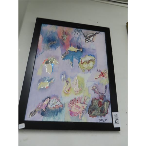 Framed Oil On Canvas Sea Life Wall Art