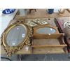Image 1 : Oak Mirrored Wall Shelf, Ornate Oval Mirror, Plastic Wall Décor - No