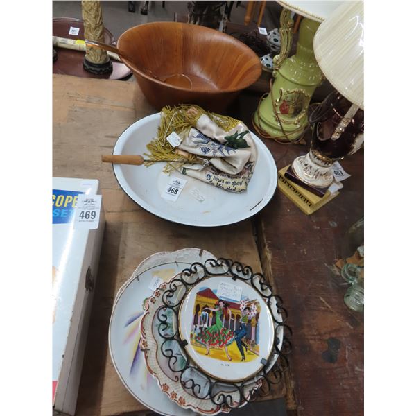 Enamel and Wood Bowls, Collector Plates