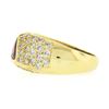 Image 7 : 18K Yellow Gold GIA Bezel Triangular Ruby Solitaire Pave Diamond Dome Band Ring