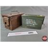 Image 1 : Military Metal Ammo Boxes (2) : - Brown (7-1/2"H x 6"W x 12"D) - Green (7"H x 4"W x 11"D)  (SEE PICS