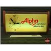 Image 1 : Light Up Clock "Alpha - A Good part of your Alberta day" (10-1/2"H x 20"L x 3-1/2"D) (Note : Crack) 