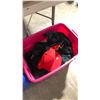 Image 1 : PLASTIC TOTE OF ASSORTED CLOTHES AND CLOTHING ACCESSORIES