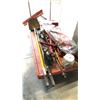 Image 1 : MISCELLANEOUS ITEMS INCL 5 GARDEN TOOLS, HAND TOOLS, SKATEBOARD, SCREWS, TRUCKING BINDERS AND MORE